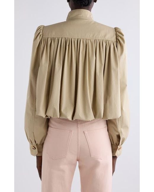 Chloé Natural Puff Sleeve Gathered Cotton Gabardine Crop Jacket