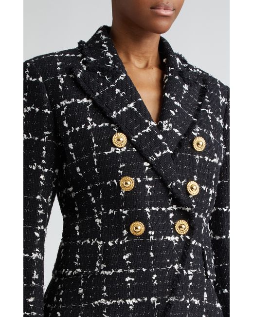 Balmain Black Check Tweed Six-button Jacket