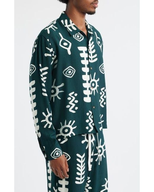 RIZORT Green Mason Abstract Print Button-Up Shirt for men