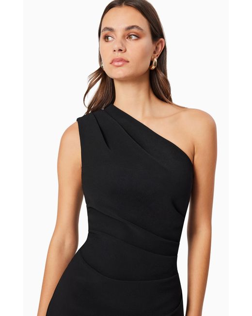 Elliatt Black Xara One-shoulder Asymmetric Crepe Cocktail Dress