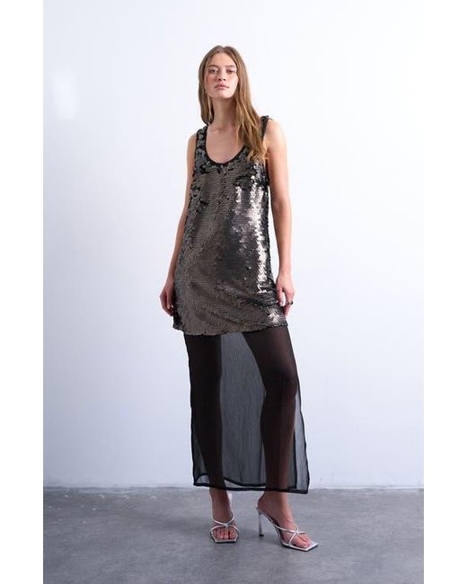 slim fit dress slacks Silver Sequin Maxi Dress M / Silver main image 0