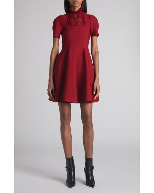 McQueen Lace Trim Skater Dress in Red | Lyst