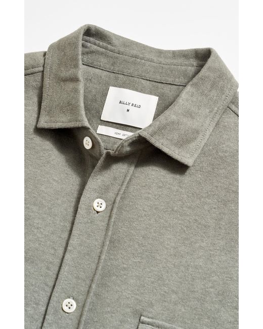 Billy Reid Gray Hemp & Cotton Knit Short Sleeve Button-up Shirt for men