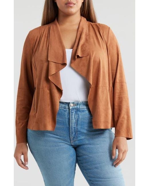 Bagatelle Drape Front Faux Suede Jacket in Brown Lyst