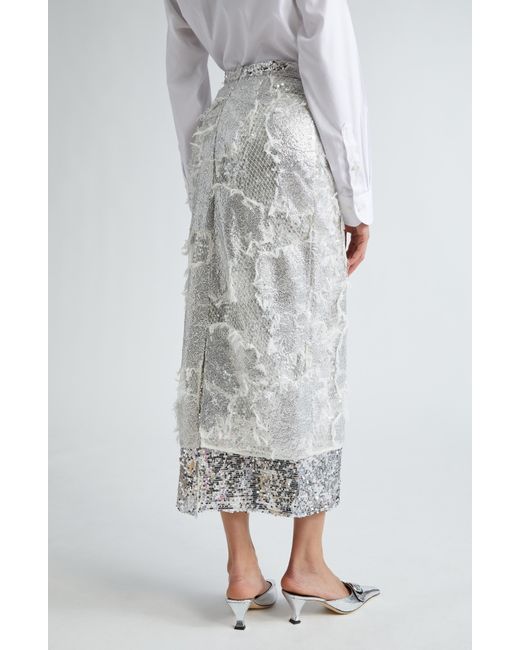 Erdem Gray Sequin Embroidered Pencil Skirt