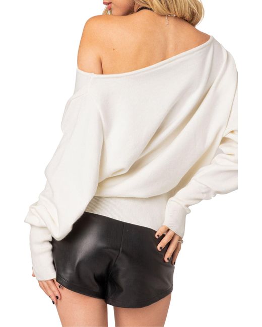 Edikted White Off The Shoulder Oversize Sweater