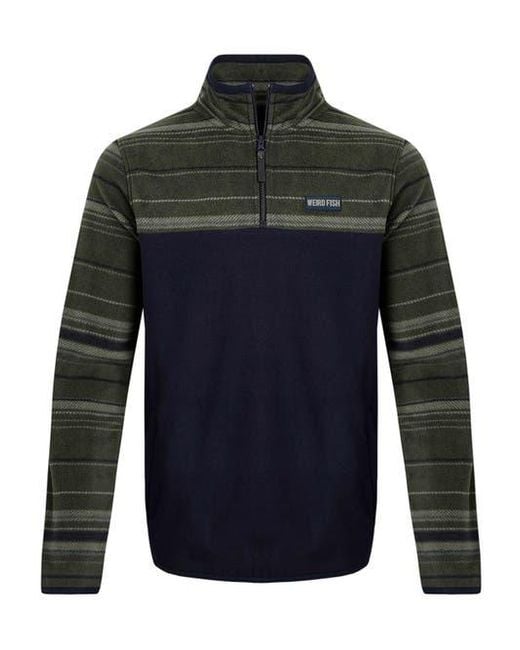Weird Fish Black Gilbert 1/4 Zip Striped Microfleece for men