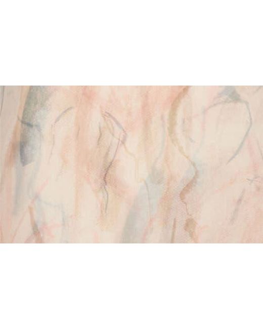 Lafayette 148 New York Natural Gesture Print Layered Handkerchief Hem Silk Organza Dress