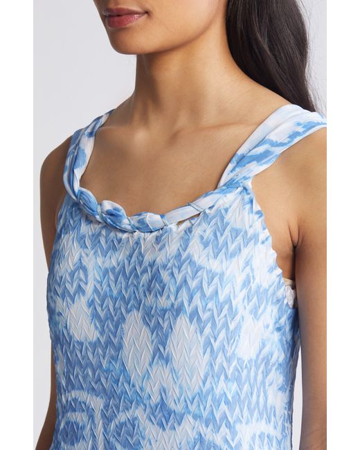 Komarov Blue Print Sleeveless Chiffon Maxi Dress