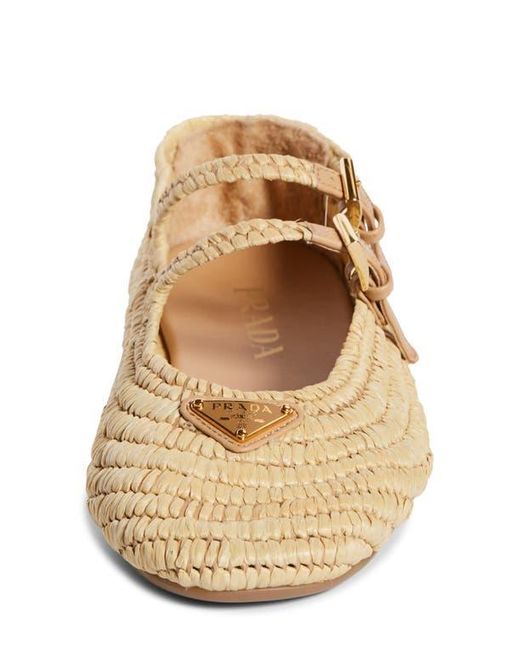 Prada Raffia Mary Jane Flat in Natural | Lyst