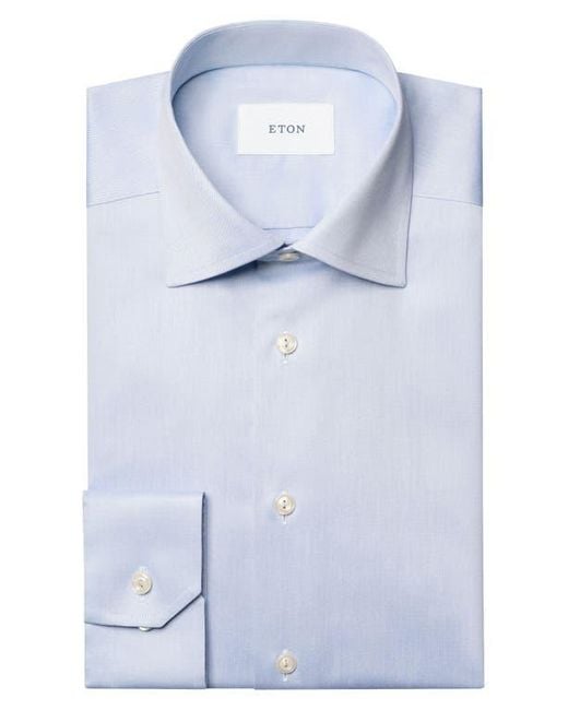 Eton of Sweden Blue Contemporary Fit Solid Cotton Dress Shirt for men