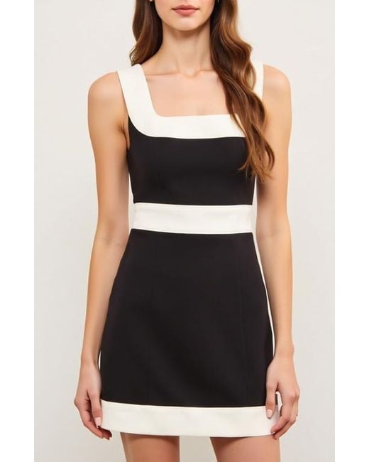 Modenaire Black Sleeveless Mini Dress With Contrast Trim And Square Neckline