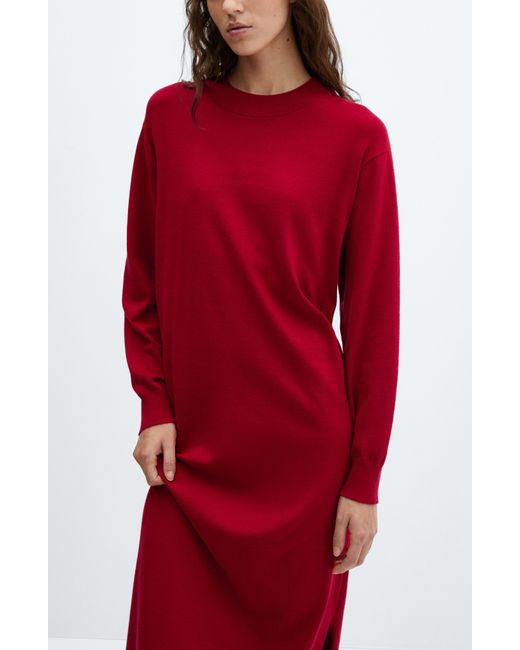 Mango Red Long Sleeve Sweater Dress