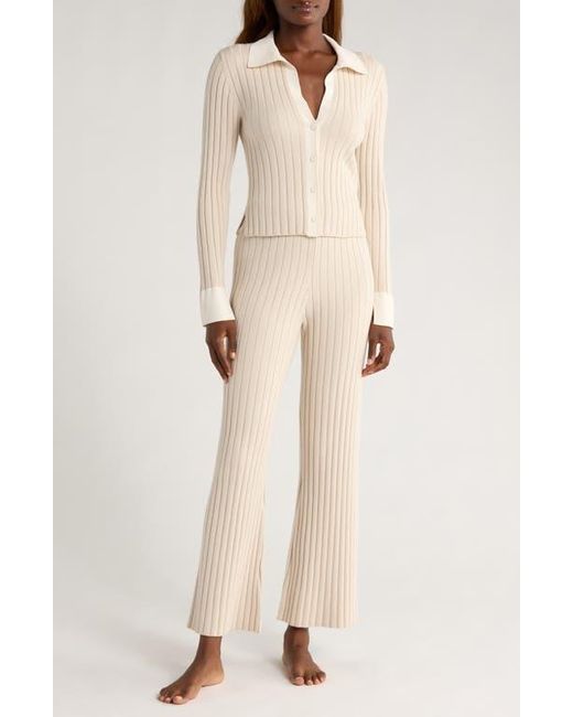 Lunya White Cozy Cotton Blend Rib Knit Pants