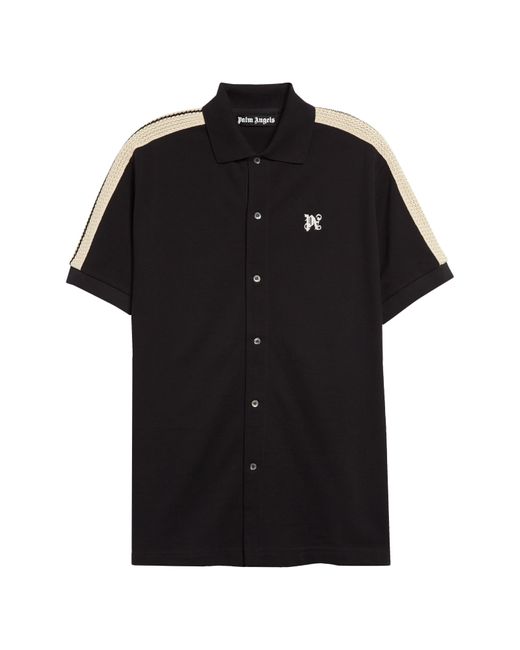 Palm Angels Black Monogram Track Short Sleeve Knit Button-up Shirt for men
