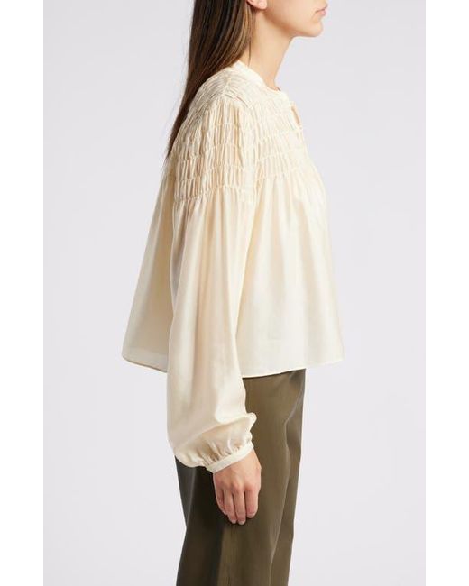 FRAME Natural Smocked Silk Blend Top