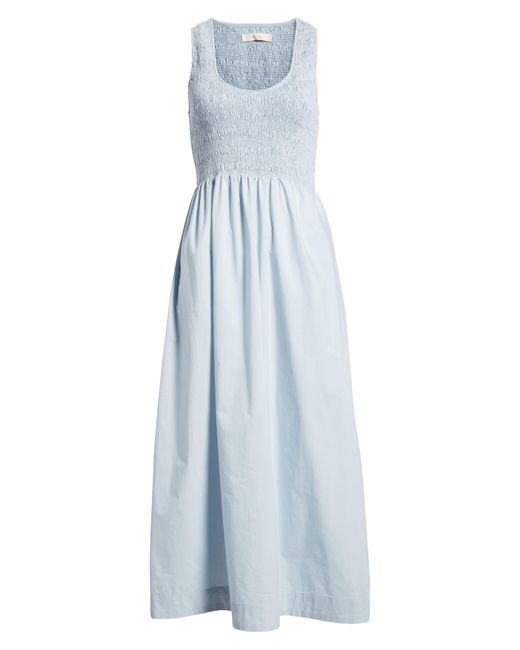 Faithfull The Brand Blue Matera Smocked Midi Dress