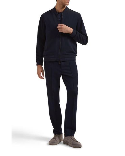 Bugatchi Blue Soft Touch Knit Reversible Bomber Jacket for men