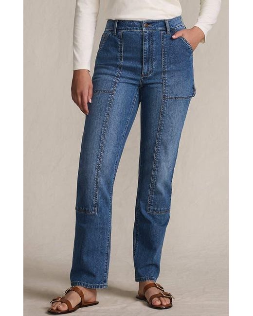 Lands' End Blue Soft Denim High Rise Rail Straight Leg Utility Jeans