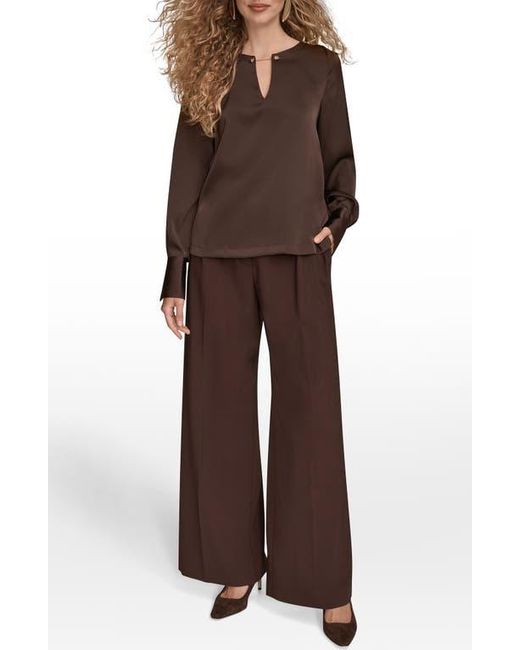 Donna Karan Brown Chain Detail Long Sleeve Top