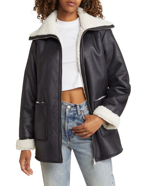 Noisy May Hailey Faux Leather Jacket With Faux Shearling Lining in