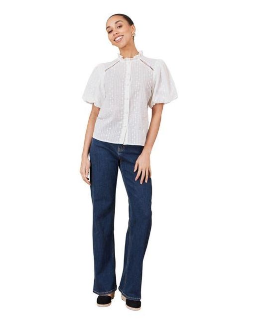 Yumi' White Broderie Anglaise Puff Sleeve Shirt