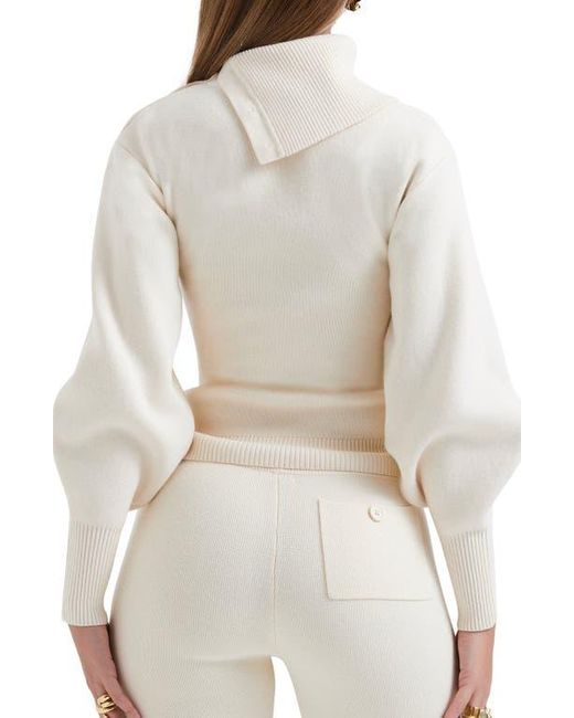 House Of Cb White Adelita Split Cowl Neck Sweater