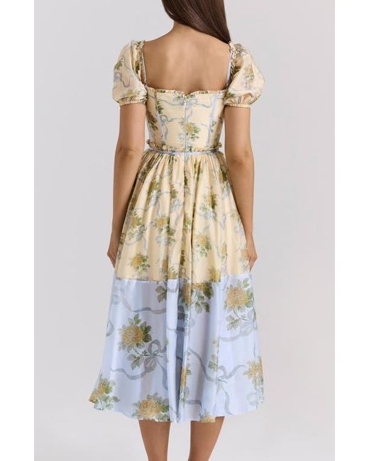 ditsy floral puff sleeve corset dress Sand Ditsy Floral Corset Cotton Mini Dress