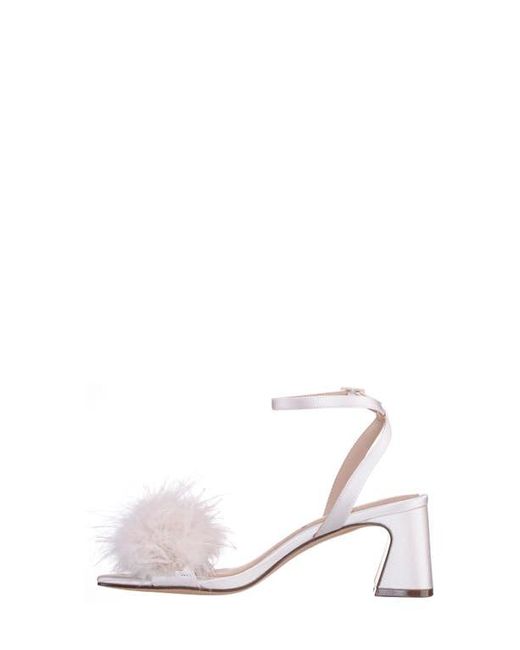 Nina White Bev Ankle Strap Faux Feather Sandal