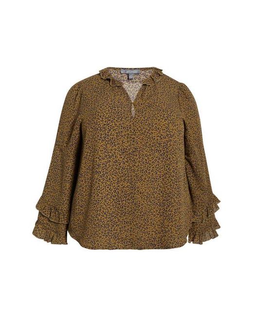 Wit & Wisdom Brown Leopard Print Ruffle Accent Top