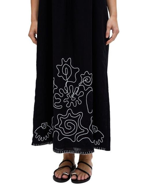 Raffya Black Candy Tabard Embroidered Hem Midi Dress
