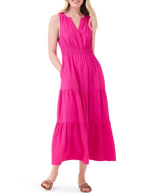 NIC+ZOE Pink Nic+zoe Rumba Tiered Linen Blend Dress