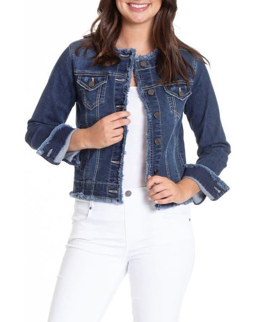 Apny Blue Frayed Collarless Denim Jacket