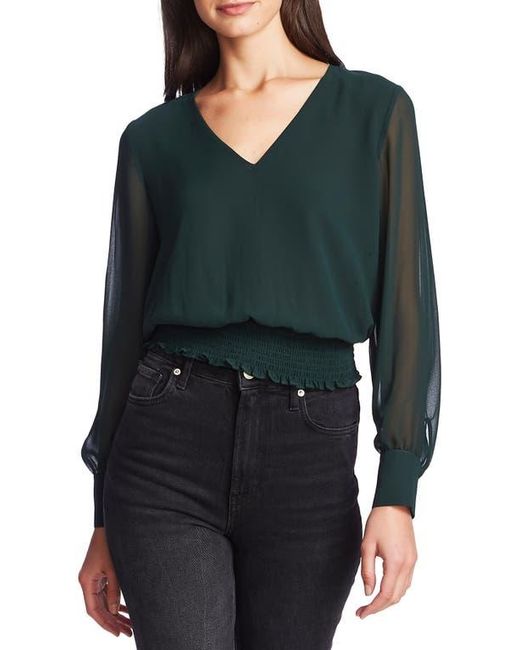 1.STATE Green Smocked Waist Blouse