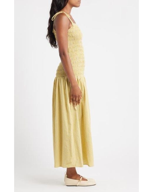 TOPSHOP Yellow Shirred Cotton Seersucker Midi Sundress