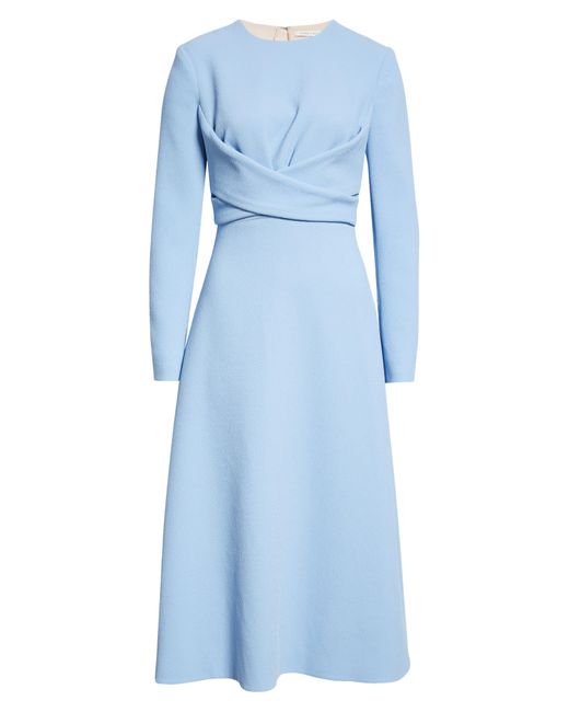 Emilia Wickstead Blue Elta Wrap Front Long Sleeve Double Crepe Midi Dress