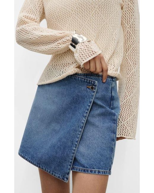 Mango Blue Faux Wrap Denim Skort