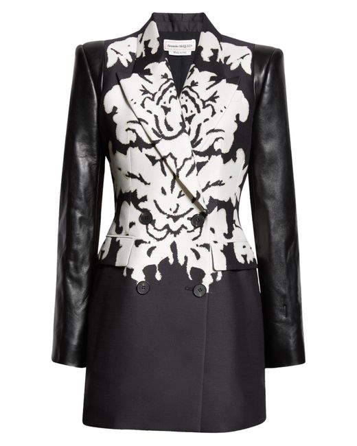 Alexander McQueen Black Damask Jacquard Double Breasted Long Sleeve Minidress
