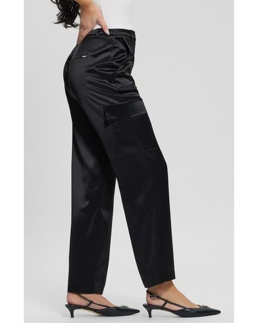 Guess Black Megan Satin Cargo Pants