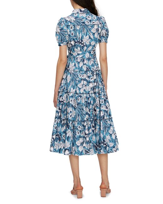 Diane von Furstenberg Blue Queena Tie Belt Stretch Cotton Midi Dress