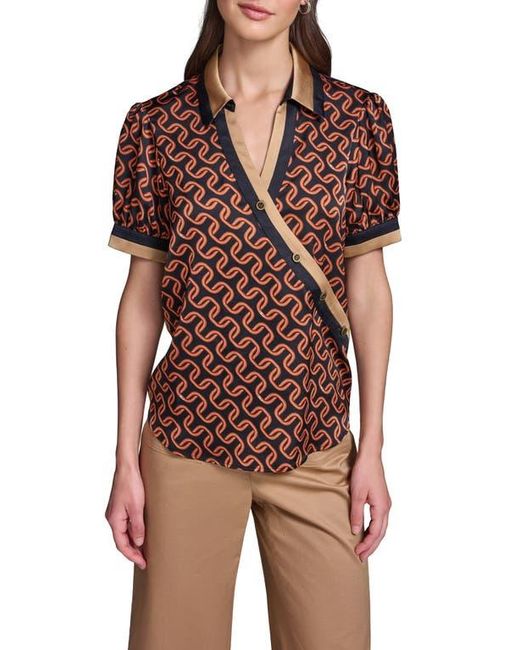 Karl Lagerfeld Red Print Crossover Button Top