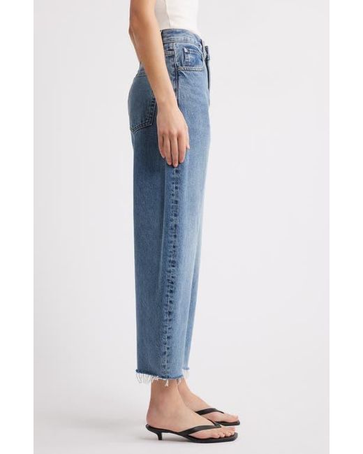 FRAME Blue The Bubble Raw Hem Crop Barrel Leg Jeans