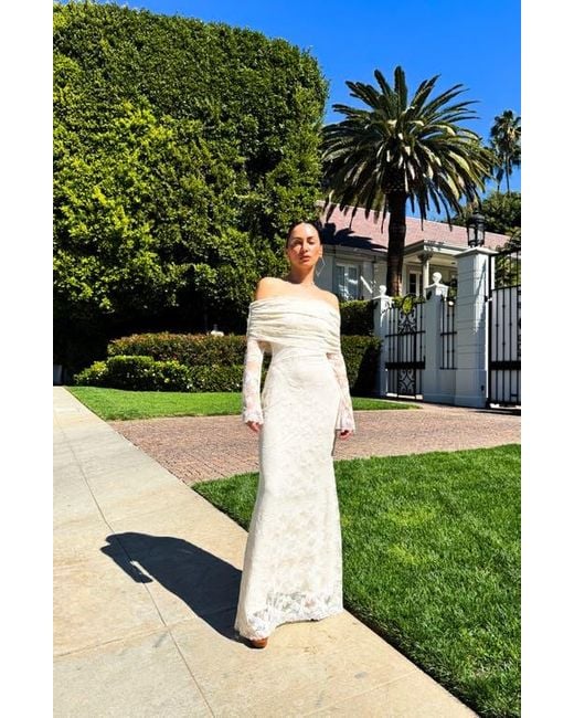 AFRM Thelma Off The Shoulder Long Sleeve Lace Maxi Dress in White | Lyst