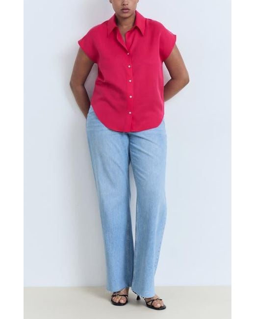 Mango Pink Cap Sleeve Button-Up Shirt