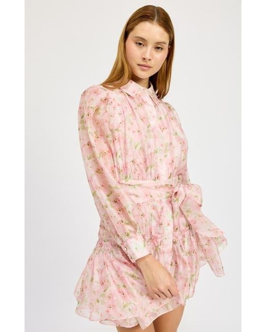En Saison Pink Josette Floral Long Sleeve Mini Shirtdress