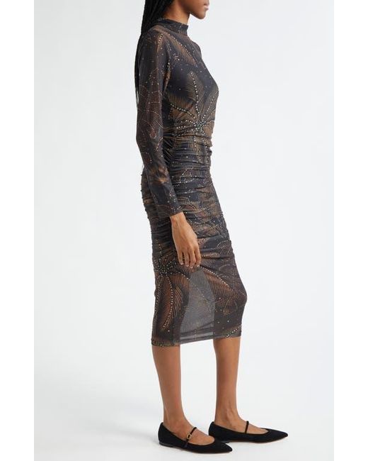 Farm Rio Black Golden Foliage Tulle Midi Dress