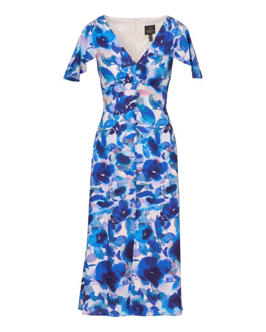 Adrianna Papell Blue Floral Chiffon Midi Dress