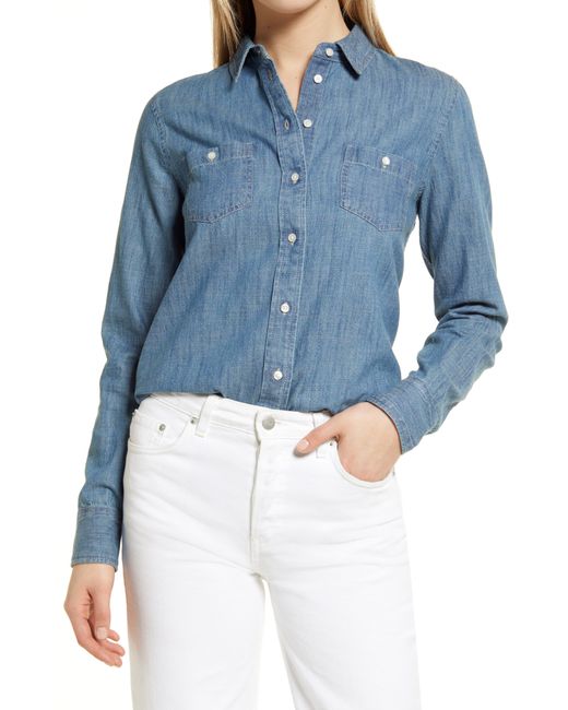 Nordstrom Blue Cotton Button-up Shirt At
