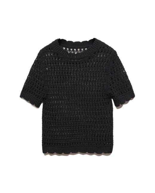 Mango Black Thai Mesh Short Sleeve Sweater