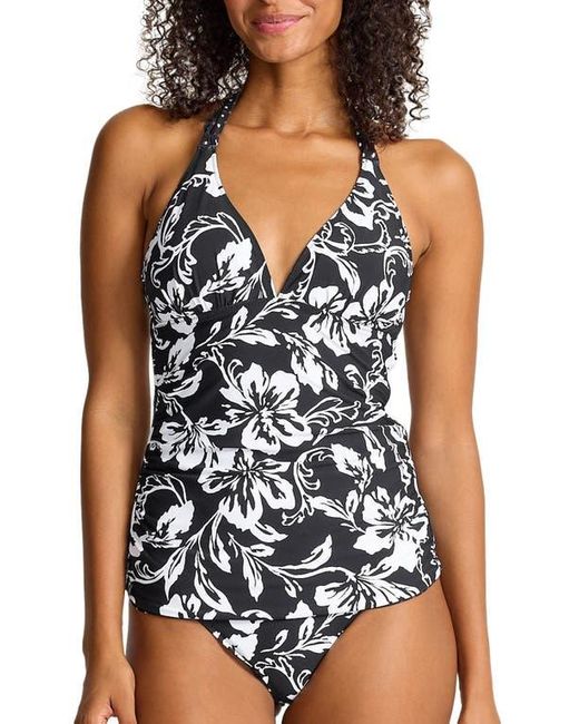 Tommy Bahama Blue Sunset Blooms Reversible Halter Upf 50+ Tankini Top